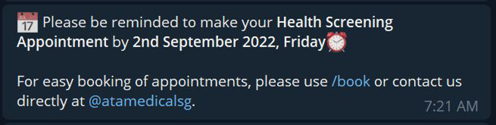 Image of sample of health screening reminder.